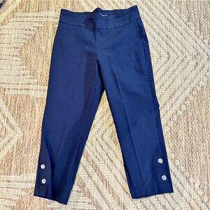 Navy Cropped Button-Hem Pants
